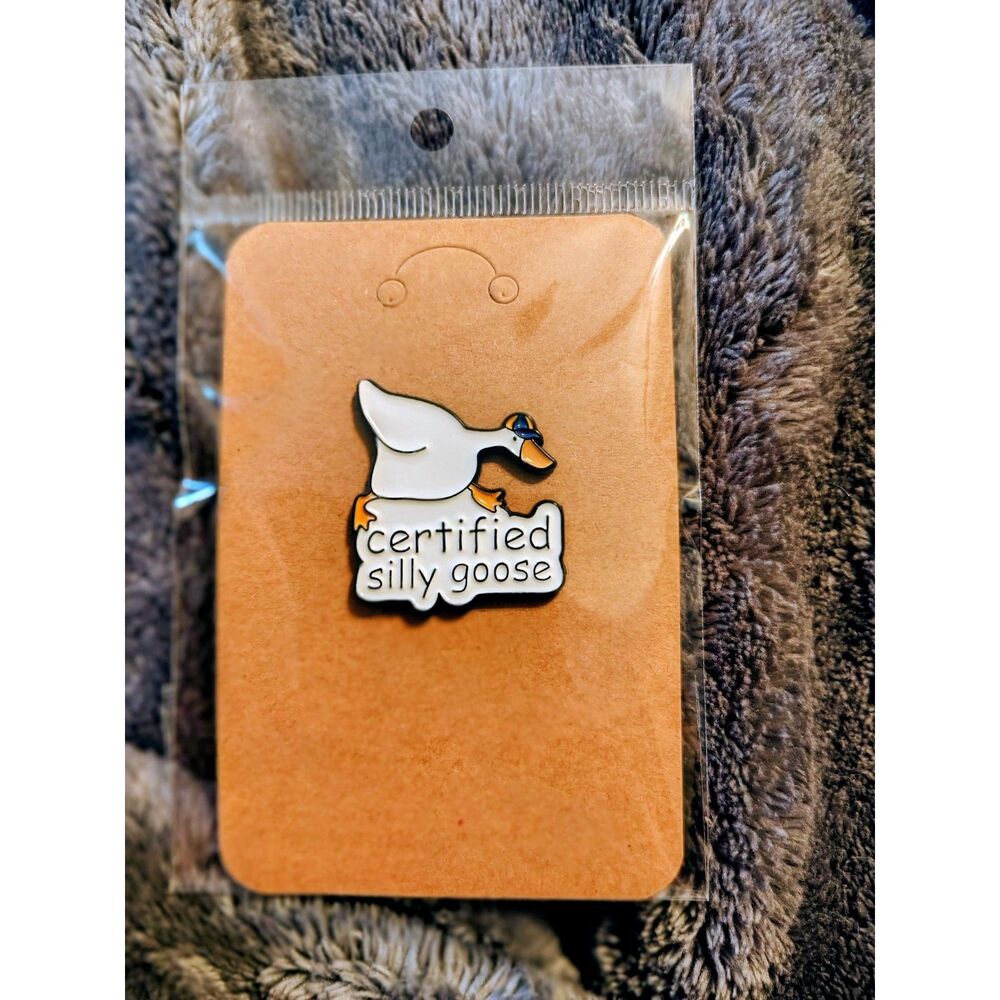 Certified Silly Goose Funny Cute Enamel Pin - White Porch Duck Hat Accessory